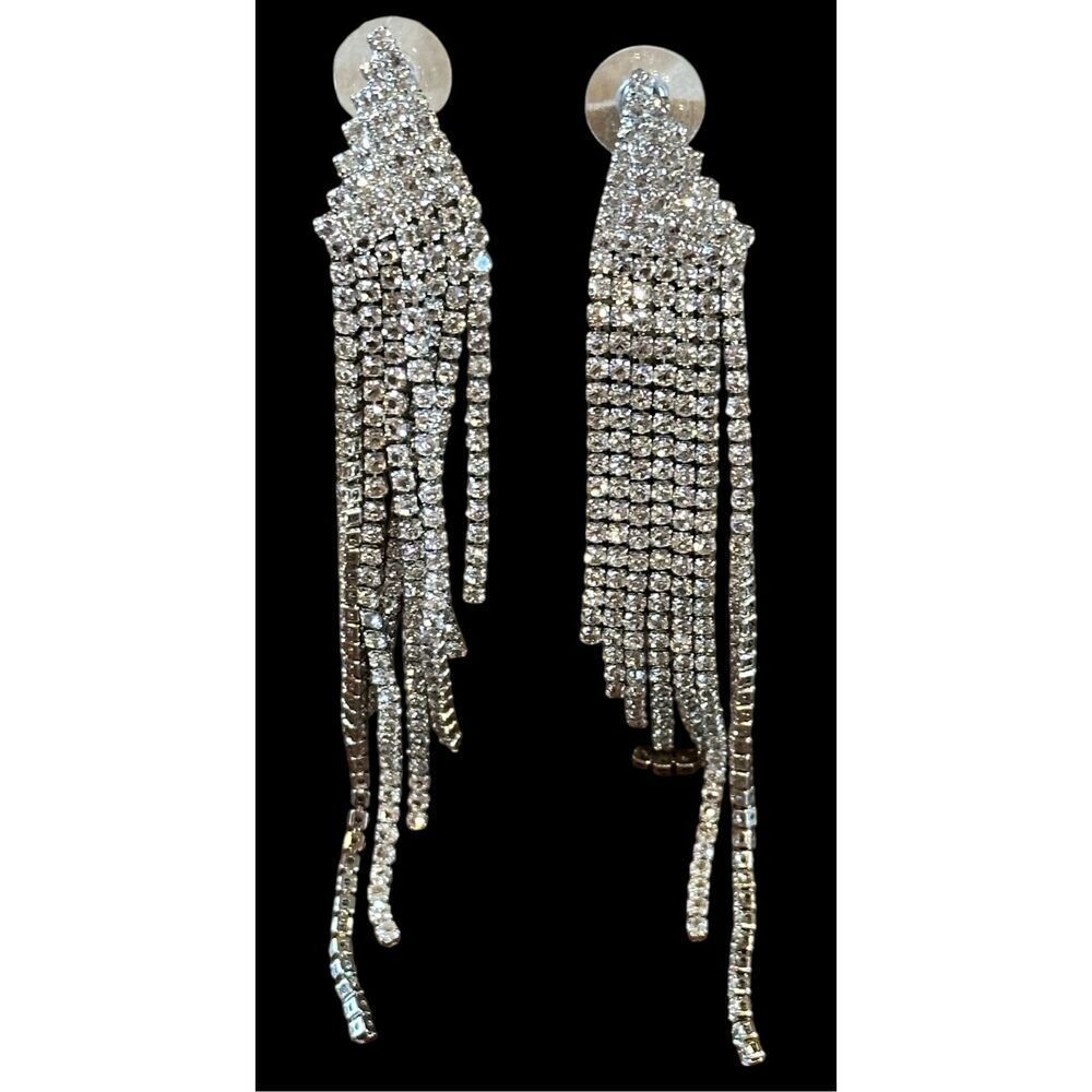 SHASHI Casino Earrings in Silver Rhinestones New